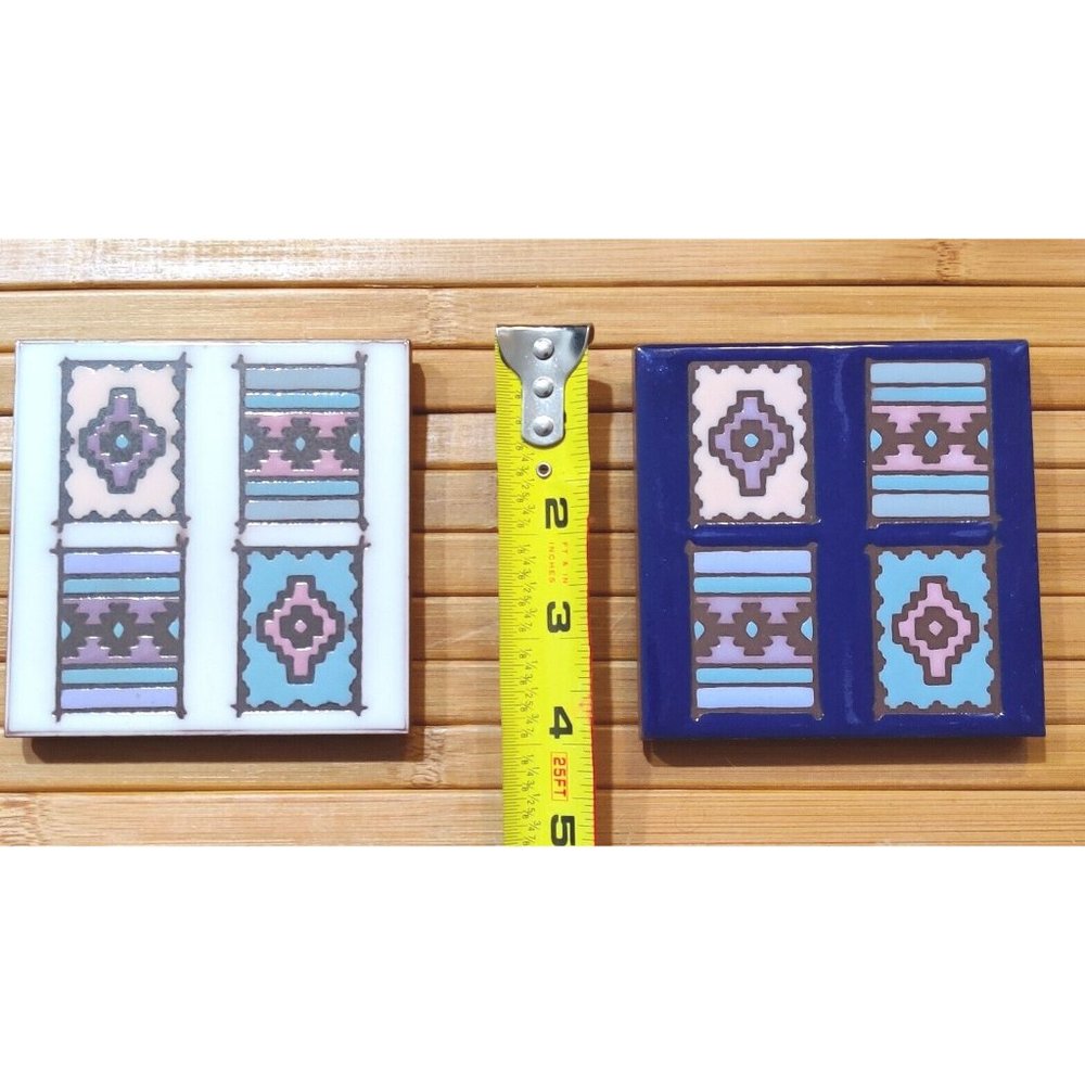 Masterworks Handcrafted Art Tile Trivet Cobalt Southwest Design Textile Wall Art